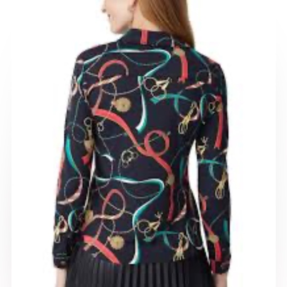 J McLaughlin Betty Top Multicolor Equestrian Print Catalina Cloth Button Front - Picture 4 of 8